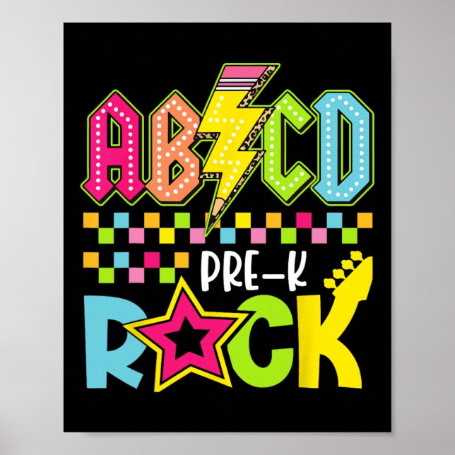 Poster Funny Back To School Lightning Bolt Pre K Rock Kid (Frente)