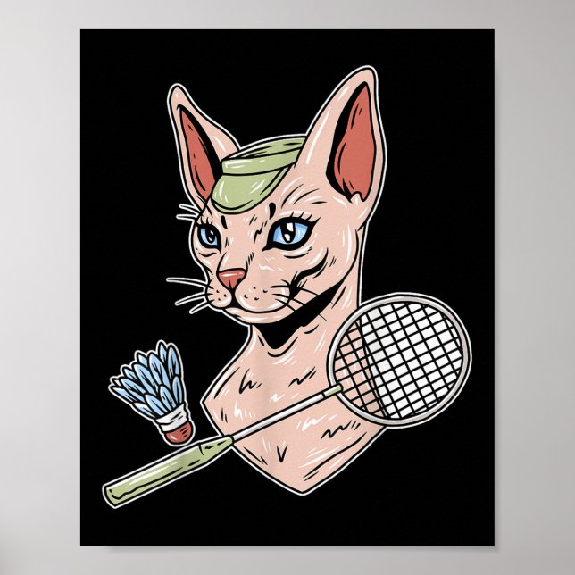 Poster Funny Badminton Devon Rex Cat Shuttle  (Frente)