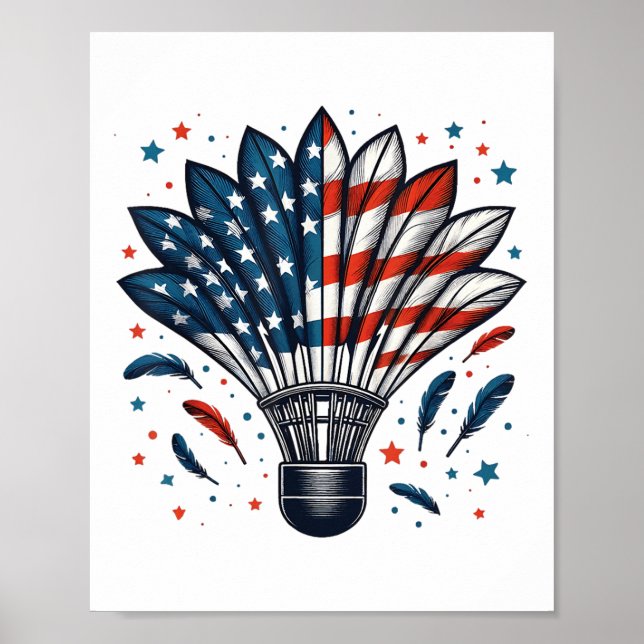 Poster Funny Badminton Shuttle American Flag 4th Of J (Frente)