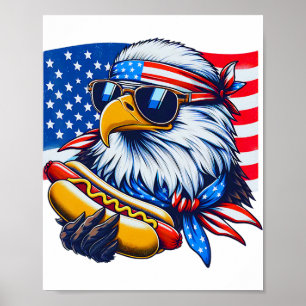Poster Funny Bald Eagle Hotdog American Flag 4 De Julho