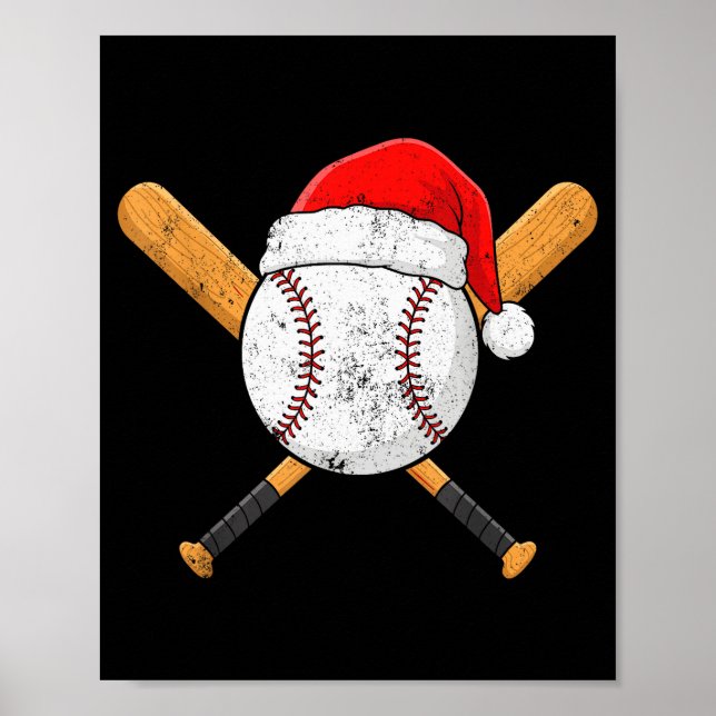 Poster Funny Baseball Ball Santa Hat Xmas Pajamas Players (Frente)
