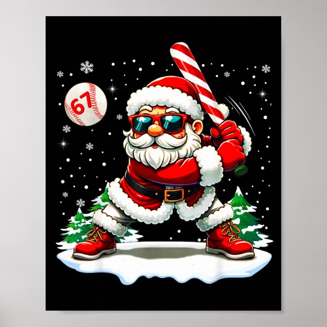 Poster Funny Baseball Santa 67 Christmas Xmas Pajamas Boy (Frente)