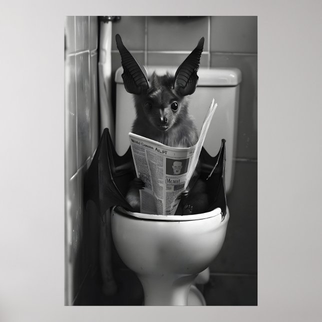 Poster Funny Bat Bathroom Print, Toilet Newspaper (Frente)