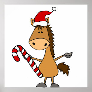 Poster Funny Bay Horse in Santa Hat Christmas