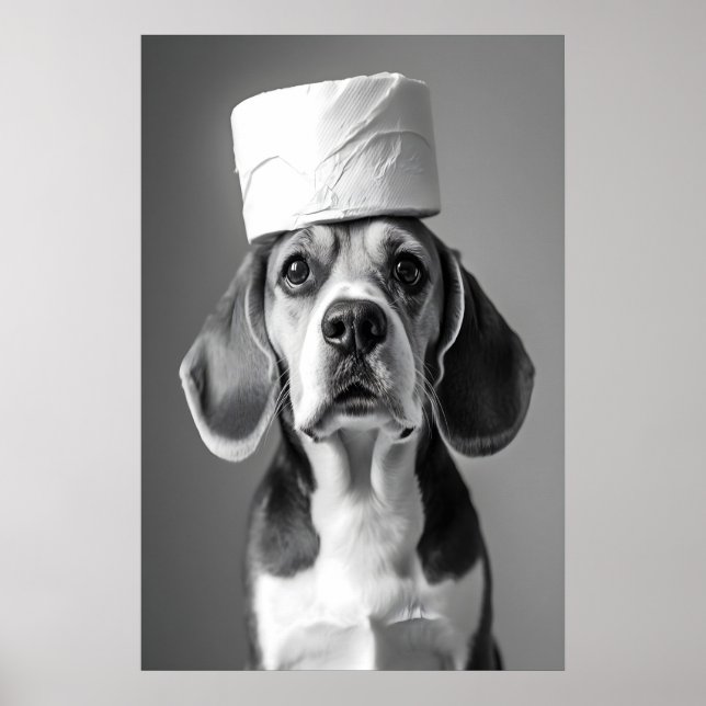 Poster Funny Beagle Bathroom Art Print, Toilet Paper Roll (Frente)