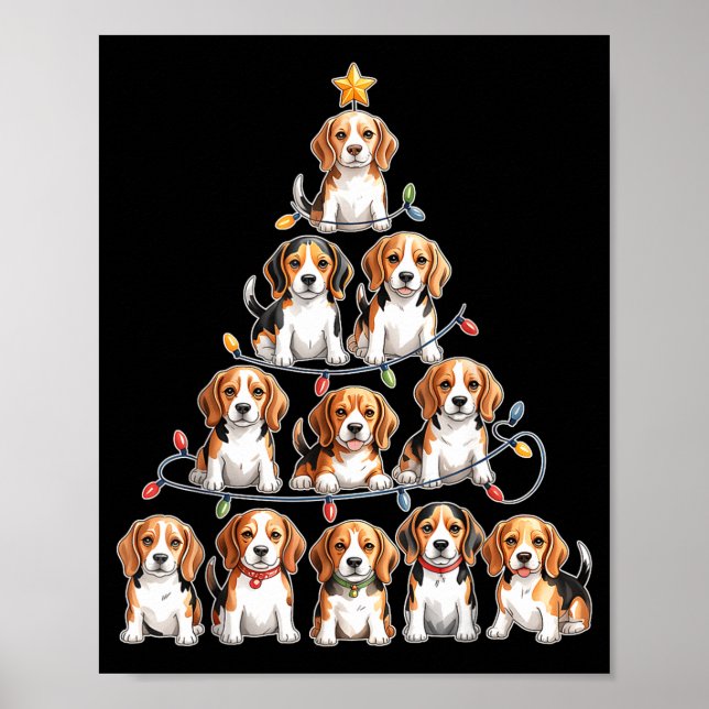 Poster Funny Beagle Christmas Tree Dog Lovers Women Men X (Frente)