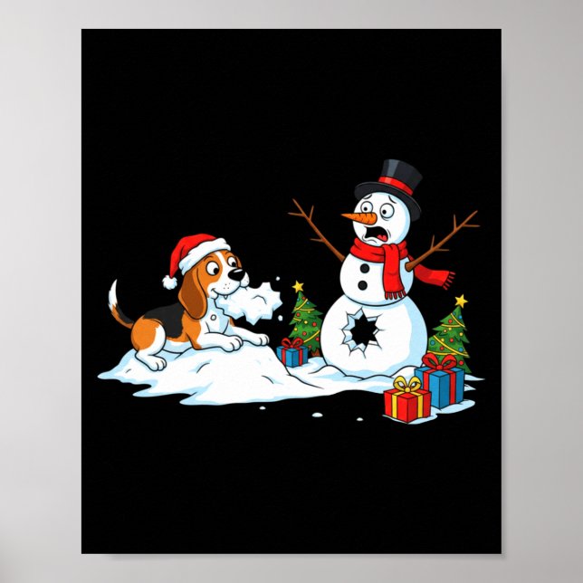 Poster Funny Beagle Snowman Christmas Tree Xmas Womens Me (Frente)