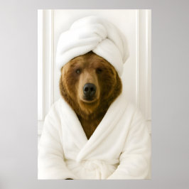 Poster Funny Bear Bathroom Print, Bear In Bathrobe