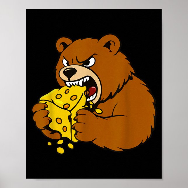 Poster Funny Bear Eating Cheese Illustration For Food Lov (Frente)