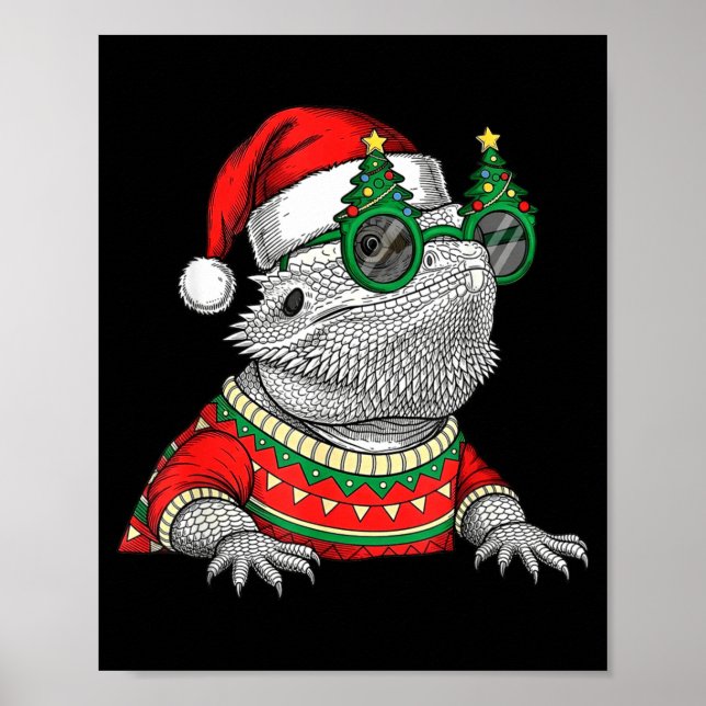 Poster Funny Bearded Dragon Santa Hat Christmas  (Frente)
