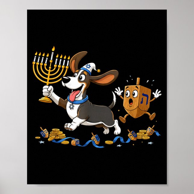 Poster Funny Bet Hound Dreidel Menorah Hanukkah Kids Wome (Frente)