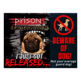 Pôster Funny Beware of Dog Poster – Guard Dog Wall Art