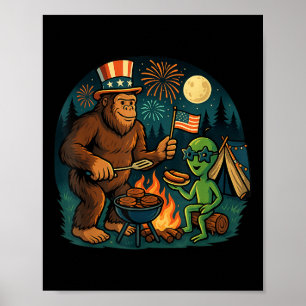 Poster Funny Bigfoot Alienígena Campfire 4 De Julho Ameri