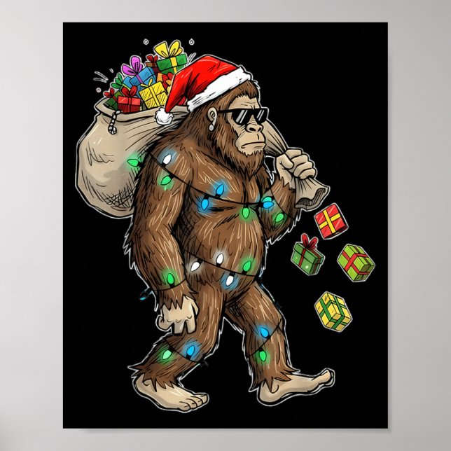 Poster Funny Bigfoot Christmas Tree Lights Xmas Boys Mens (Frente)