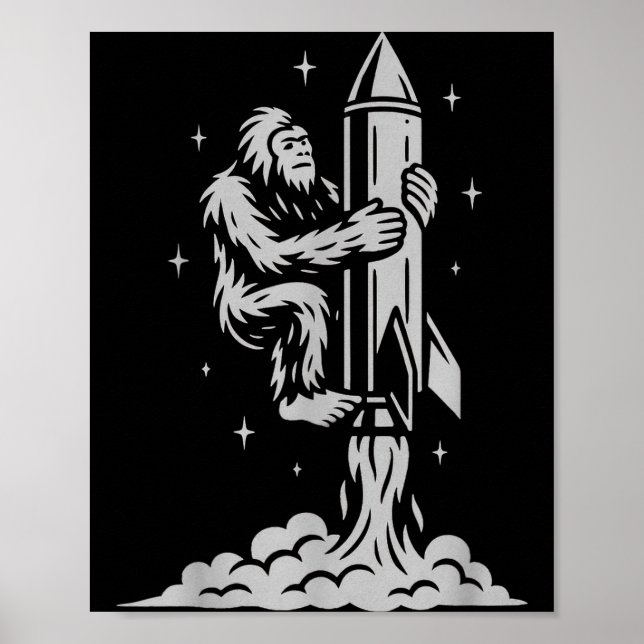 Poster Funny Bigfoot Flying Into Space With Stars And Cos (Frente)
