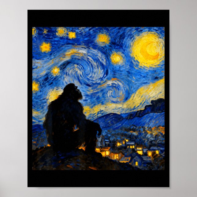 Poster Funny Bigfoot Graphic Van Gogh Style Sasquatch Sta (Frente)