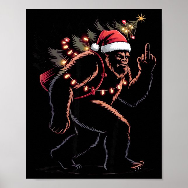 Poster Funny Bigfoot Middle Finger Christmas Sasquatch An (Frente)