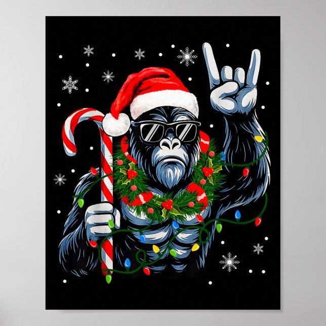 Poster Funny Bigfoot Rock On Pajamas Pjs Christmas Xmas M (Frente)