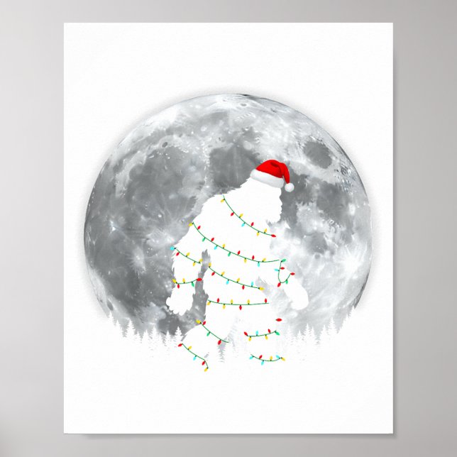 Poster Funny Bigfoot Santa Moon Christmas Lights Xmas Sas (Frente)