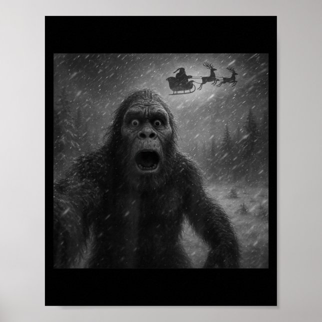 Poster Funny Bigfoot Sasquatch Selfie Santa Claus Xmas Ch (Frente)