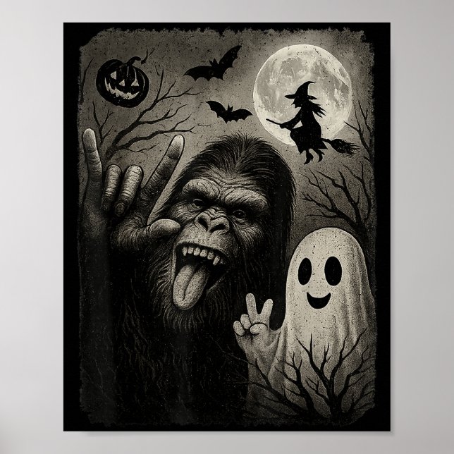 Poster Funny Bigfoot Selfie With Boo Halloween Costume Me (Frente)