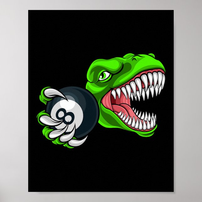 Poster Funny Billiards T-rex Art Billiards Playing Pool P (Frente)
