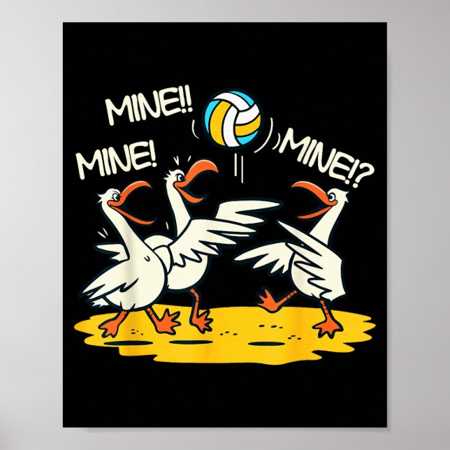 Poster Funny Bird Playing Volleyball Mine Game Day Beach  (Frente)
