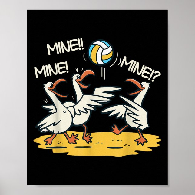 Poster Funny Bird Playing Volleyball Mine Game Day Beach  (Frente)