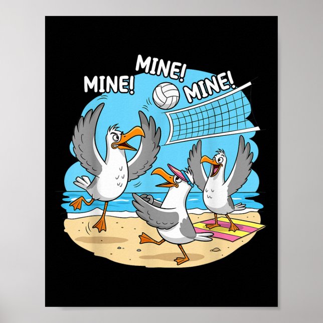 Poster Funny Bird Playing Volleyball Mine Game Day Vibes  (Frente)
