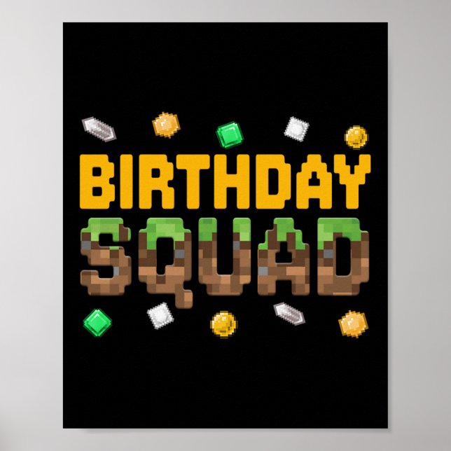 Poster Funny Birthday Squad Birthday Boy Video Game Pixel (Frente)