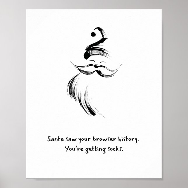 Poster Funny Black and White Hand-Drawn Santa Claus quote (Frente)