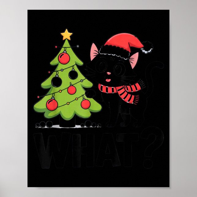 Poster Funny Black Ca Pushing Christmas Tree Over Cat Wha (Frente)