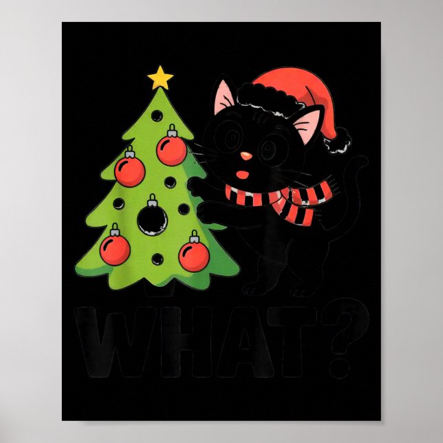 Poster Funny Black Ca Pushing Christmas Tree Over Cat Wha (Frente)