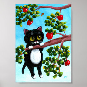 Pôster Funny Black Cat Apple Tree Creationarts