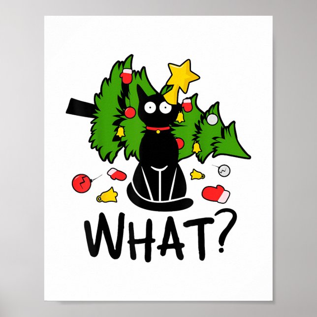 Poster Funny Black Cat Christmas Tree Merry Santa Humor C (Frente)