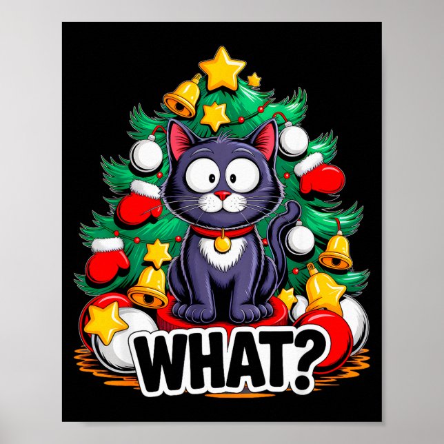 Poster Funny Black Cat Christmas Tree Merry Xmas Humor Ca (Frente)