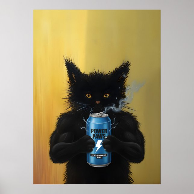 Poster Funny Black Cat Energy Drink Fitness gym Humorous (Frente)
