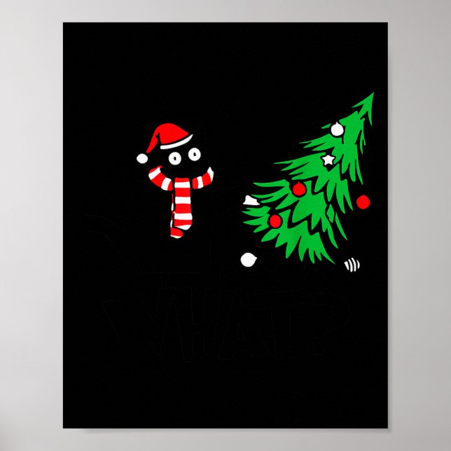 Poster Funny Black Cat Pushing Christmas Tree Over Cat Wh (Frente)