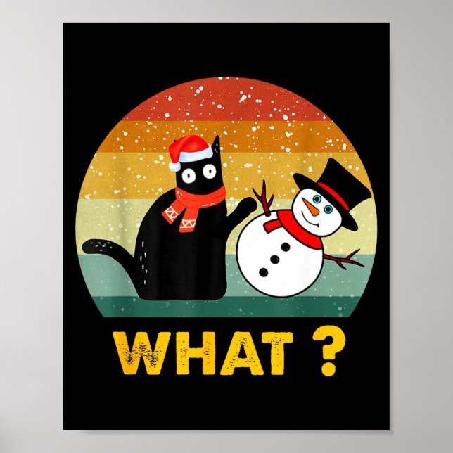 Poster Funny Black Cat Pushing Snowman Xmas Winter Costum (Frente)