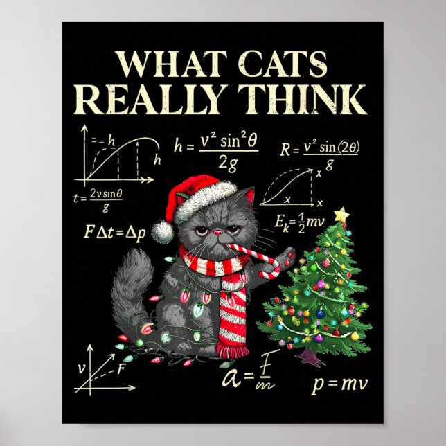 Poster Funny Black Cat Pushing Xmas Tree Over Cats Physic (Frente)