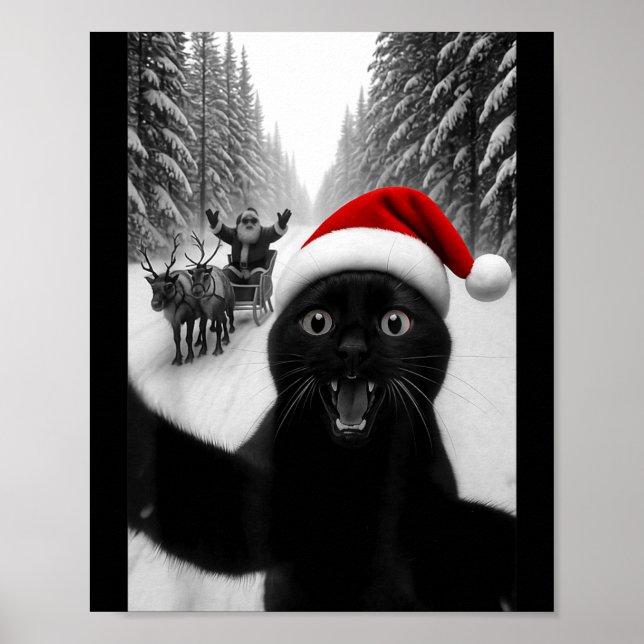 Poster Funny Black Cat Selfie With Santa Christmas Men Wo (Frente)