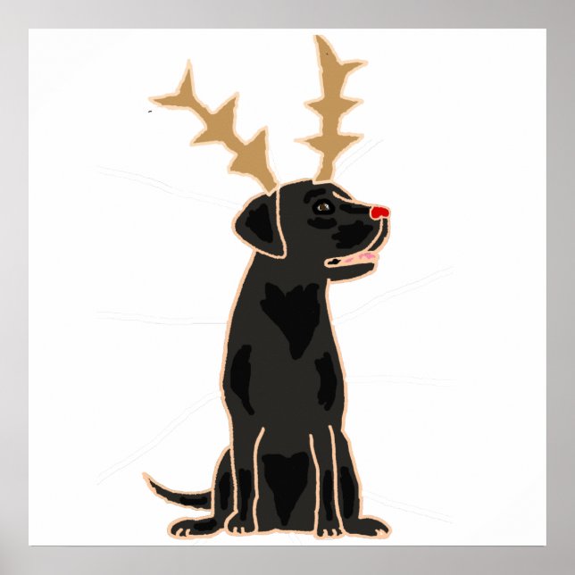 Poster Funny Black Lab com Reindeer Antlers no Natal (Frente)