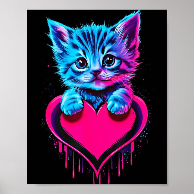 Poster Funny Blacklight Glitch Art Cute Cat Kitten Valent (Frente)