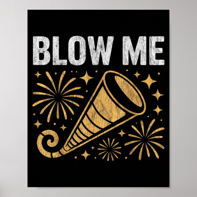 Poster Funny Blow Me Kiss Me Happy New Year Couple Humor  (Frente)