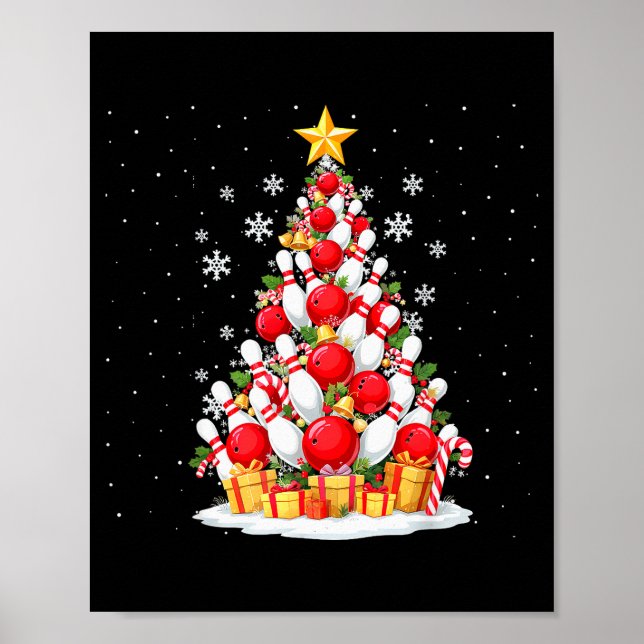 Poster Funny Bowling Christmas Tree Lights Xmas For Men & (Frente)