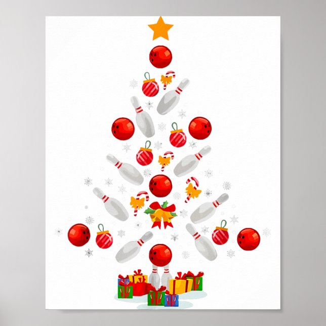Poster Funny Bowling Christmas Tree Lights Xmas For Men W (Frente)