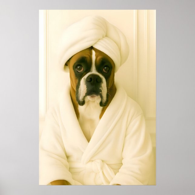 Poster Funny Boxer Bathroom Print, Boxer In Bathrobe (Frente)