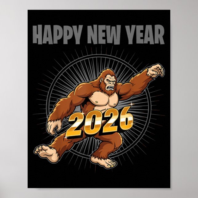 Poster Funny Boys Nye Outfit, Mens Bigfoot Happy New Year (Frente)