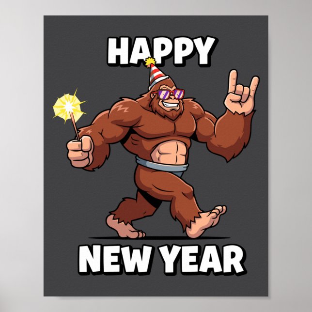 Poster Funny Boys Nye Outfit, Mens Fireworks Bigfoot Happ (Frente)