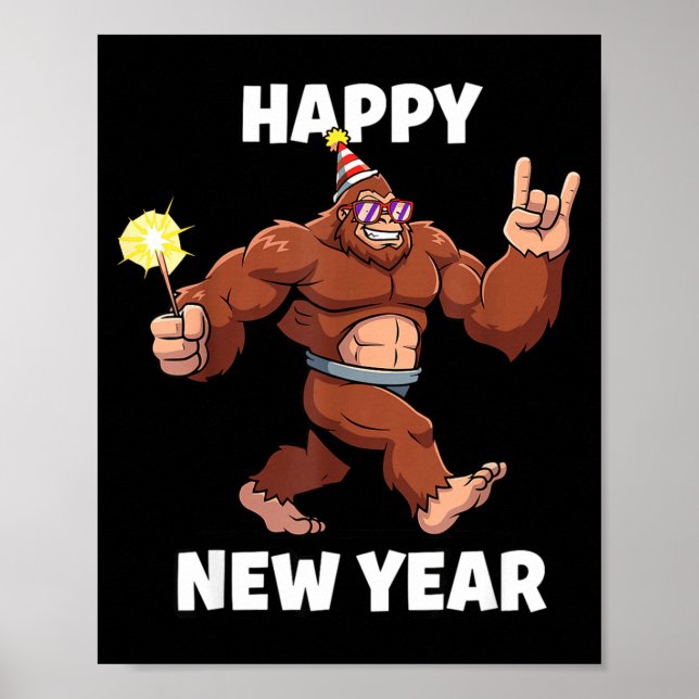Poster Funny Boys Nye Outfit, Mens Fireworks Bigfoot Happ (Frente)